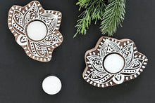 Load image into Gallery viewer, Lotus Hand-Carved Block Tea Light Holder