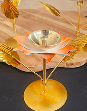 Load image into Gallery viewer, Brass Lotus Diya With Metal Holder
