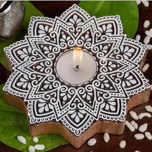 Load image into Gallery viewer, Rangoli Wooden Block Tealight