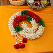 Load image into Gallery viewer, Red & Green Lilly Garlands 5ft long for Diwali Backdrop (Set of 2)