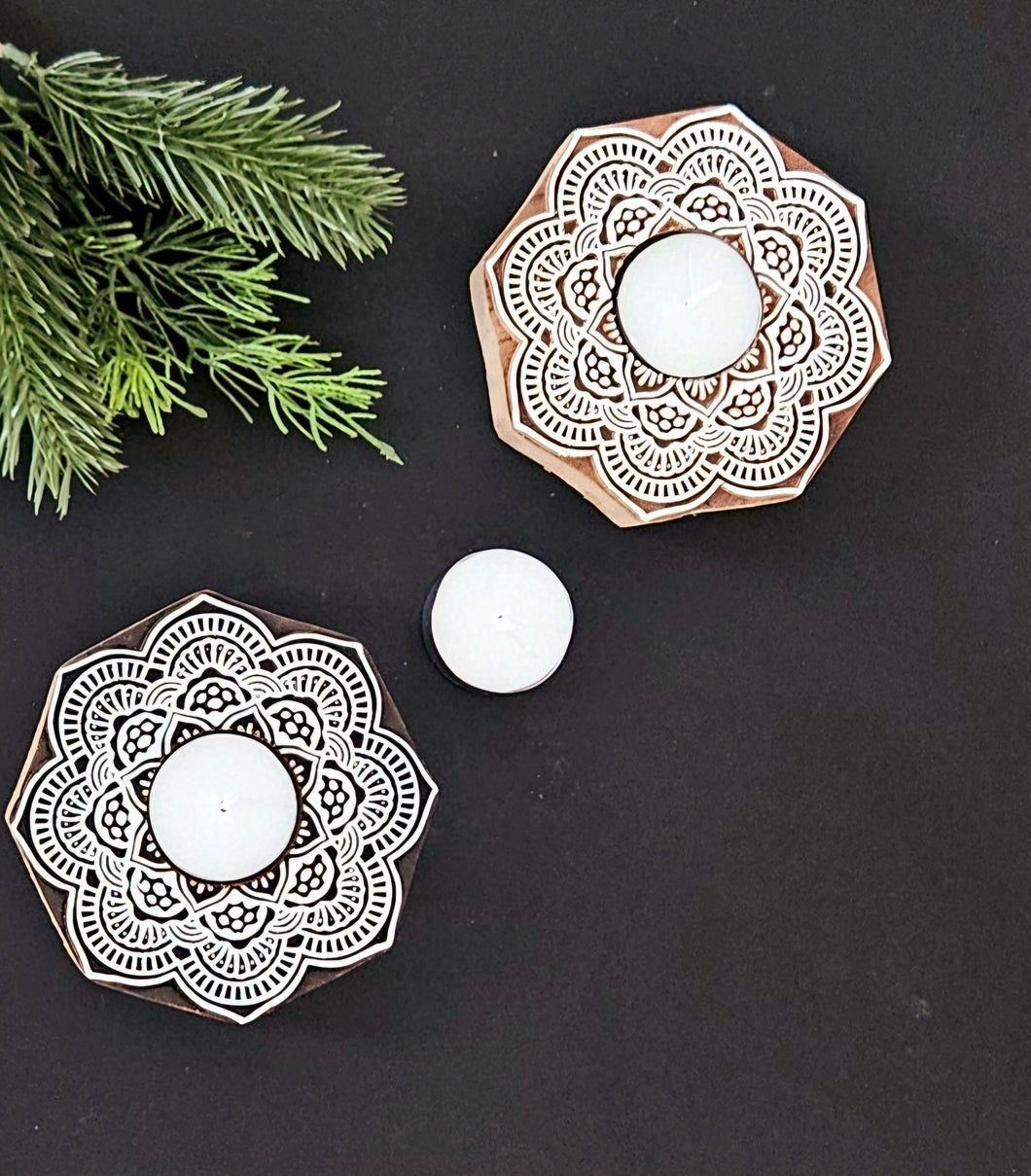 Mandala Wooden Block Tealight