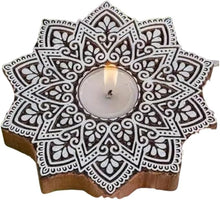 Load image into Gallery viewer, Rangoli Wooden Block Tealight
