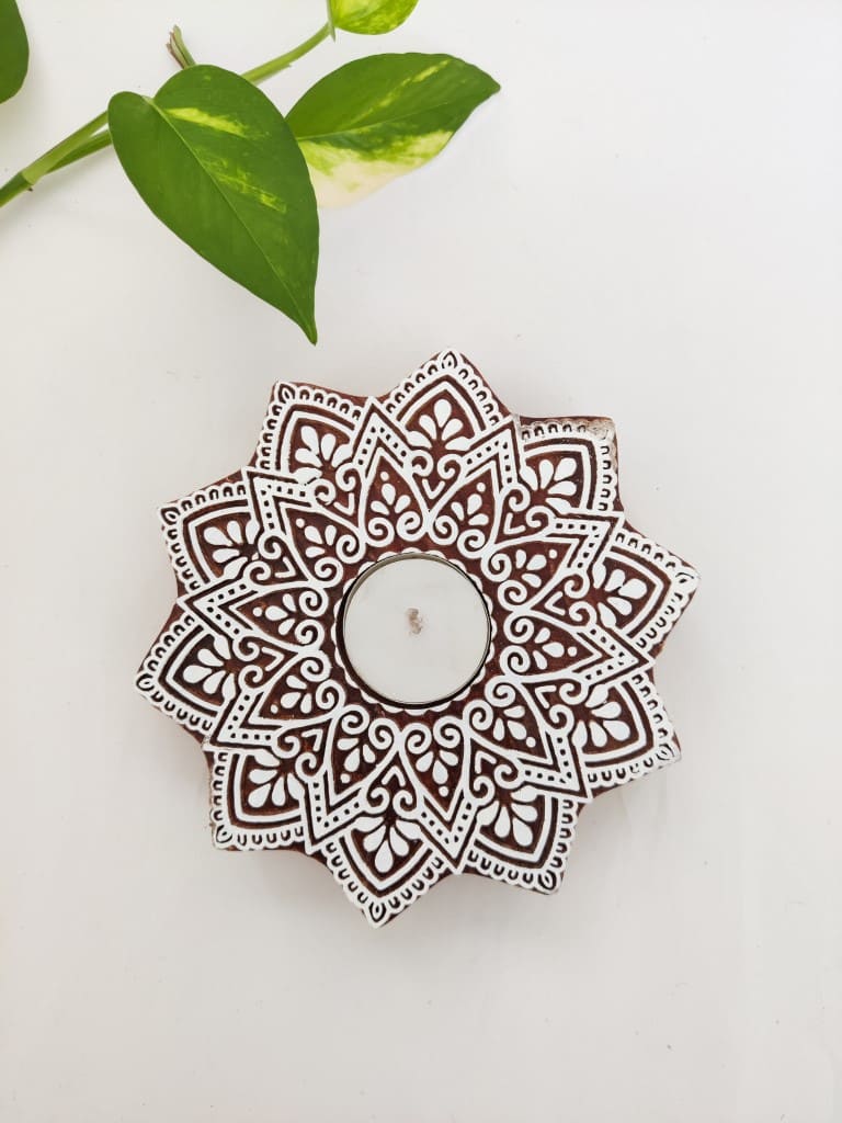 Rangoli Wooden Block Tealight