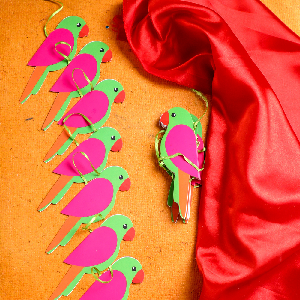 Indian Themed Parrot Garlands for Decorations (Set of 2)
